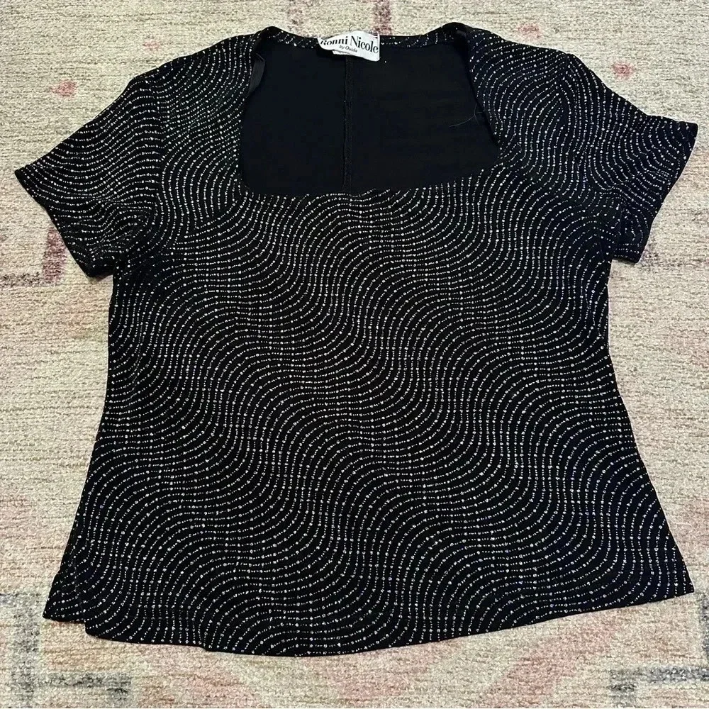 Vintage 90’s black and sliver glitter swirl blouse size large - Picture 3 of 6
